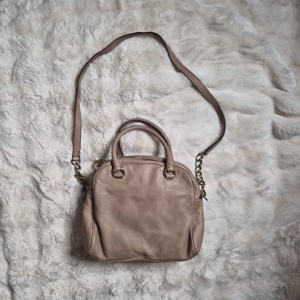 Michael Kors Purse Bag Leather Knox Tassel Satchel Pocketbook Tan Beige Neutral